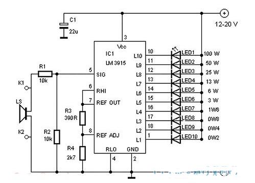 基于LM3915的音量电平指示器电路